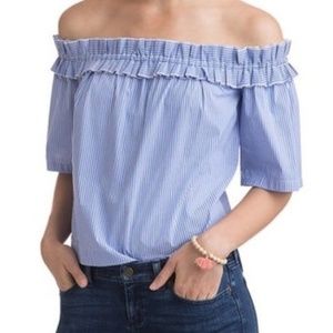 Off the Shoulder Blue and White Top
